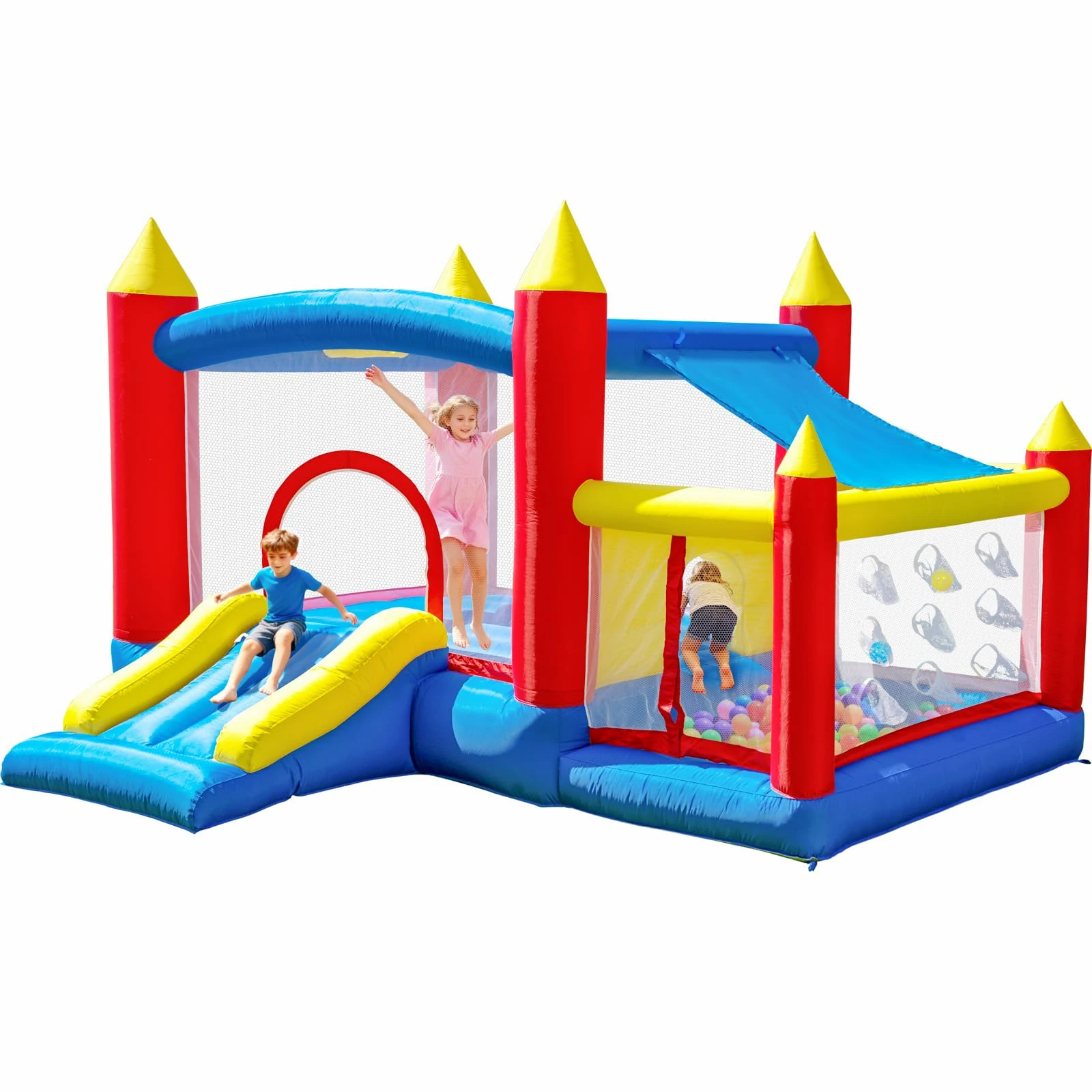 Ballsea Bouncy Castle, Kids Inflatable Bounce House with Blower, Inflatable Slide with Sun Cover for Kids Indoor Outdoor
