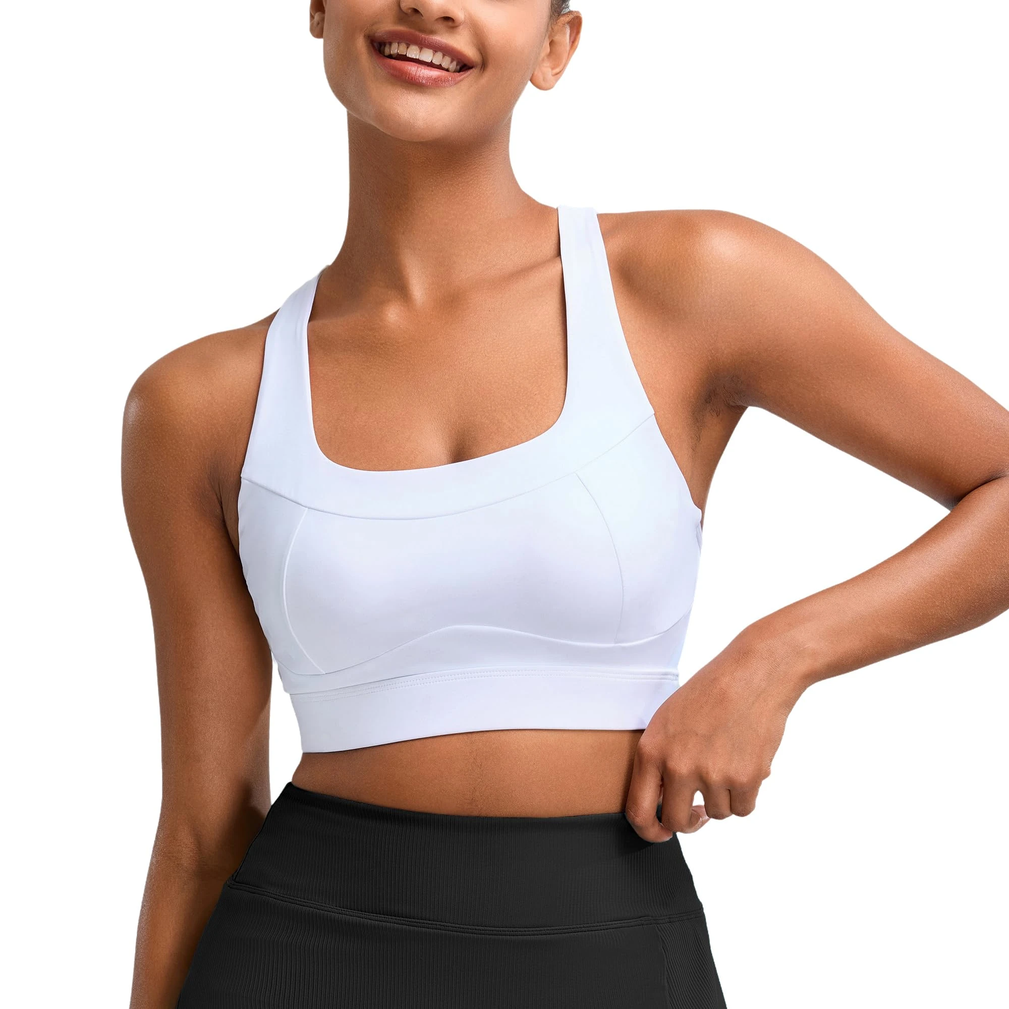 Vorcy High Impact Sports Bras for Women Running Bra Workout Bra U Back Sports Bra Scoop Neck Padded White