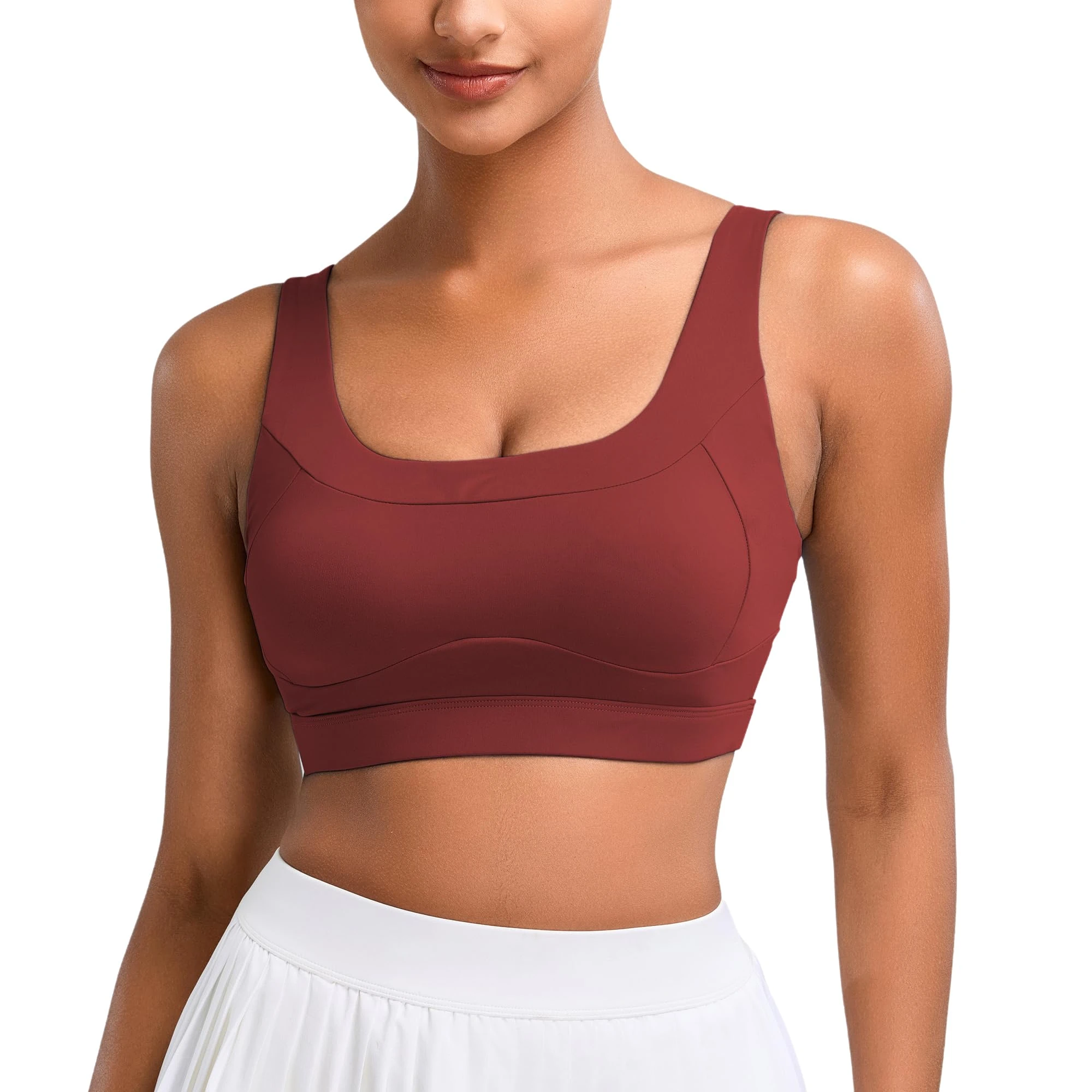 Vorcy High Impact Sports Bras for Women Running Bra Workout Bra U Back Sports Bra Scoop Neck Padded Wine Red