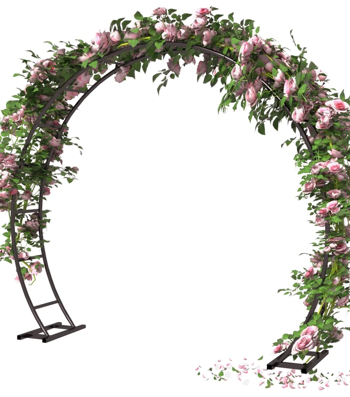 Round Wedding Arch with Extended Base for Ceremony, Stable Circle Arch Backdrop Stand，Black