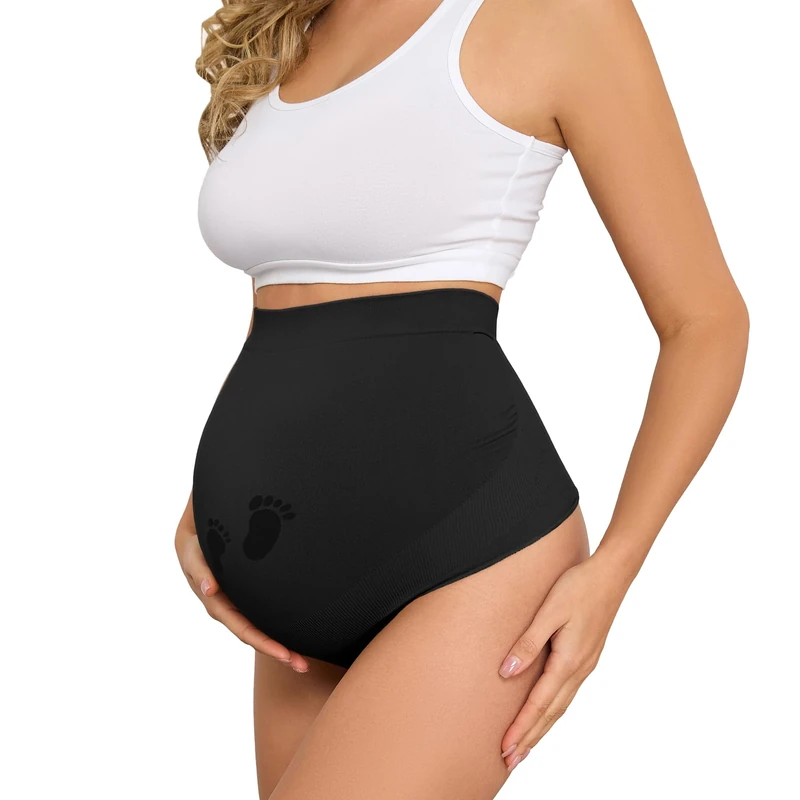 Y25D Maternity Underwear Thong Over Bump - Pregnancy Shapewear Over Belly Support Seamless Pregnant Panties for Women, Black, L