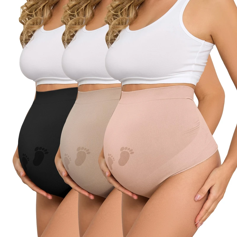 Y25D Maternity Thongs for Women,Seamless Maternity Underwear Over Bump Maternity Panties for Pregnancy Postpartum, 1*black+1*pink+1*nude, L