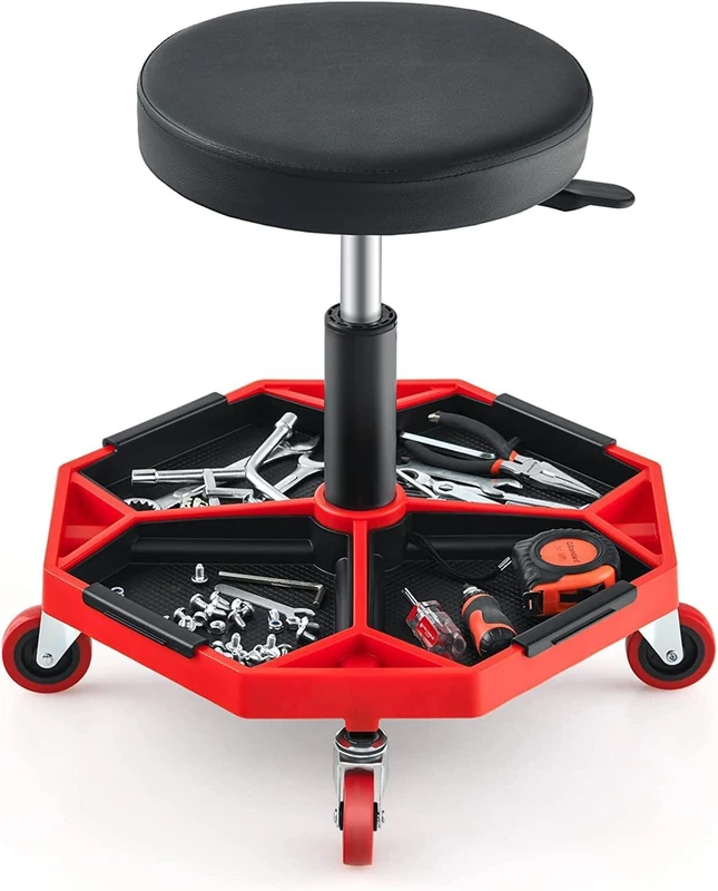 FANTASK Workshop Rolling Seat 41-55 cm Height Adjustable, Workshop Stool with Shelf and 4 Universal Wheels, Work Stool for Tools, Pneumatic Rolling Stool, 150 kg Load Capacity - Image 1