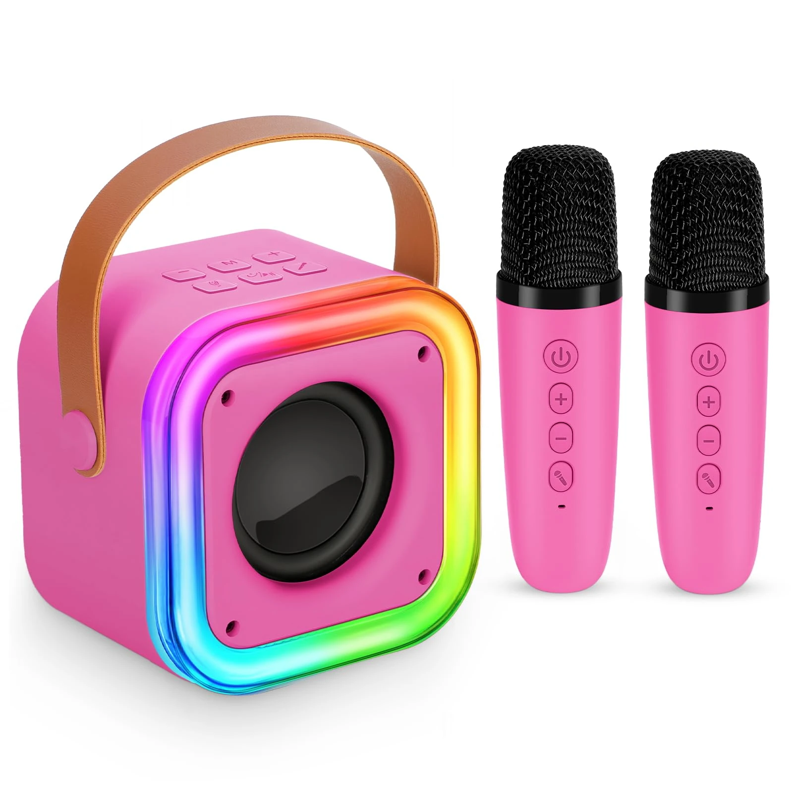 Spinosaurus Mini Karaoke Machine for Kids,Wireless Microphones with Portable Bluetooth Speaker 2 Mic & Colorful Led Light Speaker Singing Birthday Gifts for Girls 4+Year Old (Rose)