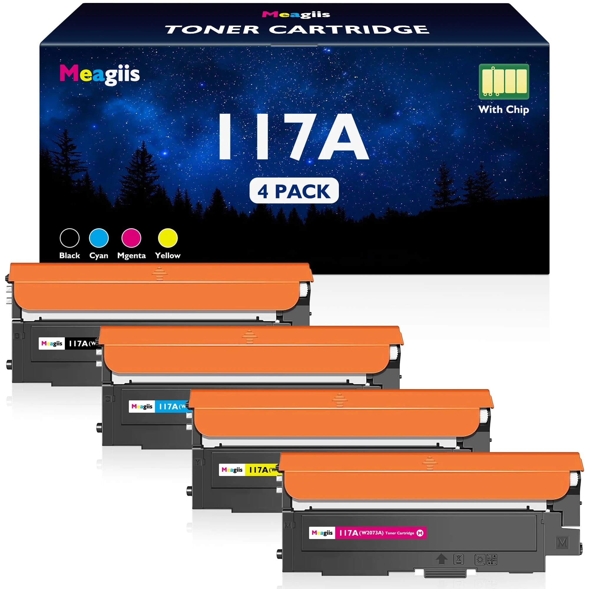 Meagiis 117A Toner Cartridges Compatible for HP 117A Toner Cartridges Compatible for HP Color Laser 150nw 179fnw 178nw 150a 178nwg 179fwg Printer (1 Black, 1 Cyan, 1 Yellow, 1 Magenta)