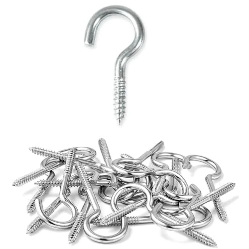 MindWissUp 48pcs M3 x 30mm Screw Hooks Open Eye Cup Screw-in Ceiling Nickel Plated Hooks Indoor and Outdoor Wall for Hanging Plants, Cups, Kitchen Cabinet Shelf(1.2inch)
