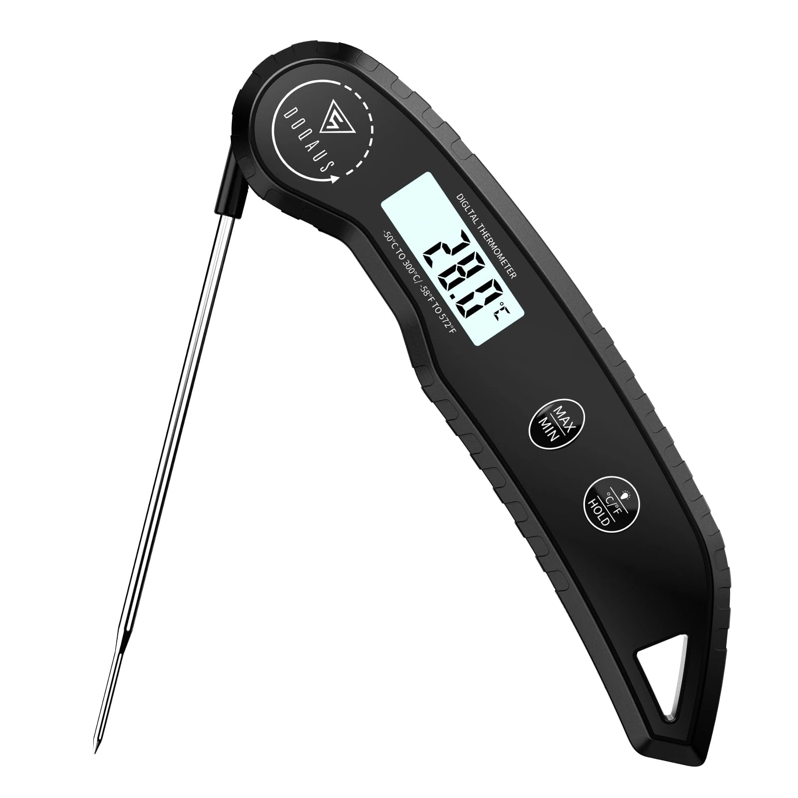 DOQAUS Meat Thermometers, 3S Instant Read Food Thermometer with ±0.5℃ Precision, Backlit LCD, 12cm Stainless Food Probe, Auto On/Off Meat Thermometer Probe for Cooking, Baking, BBQ, Water, Oil, Black