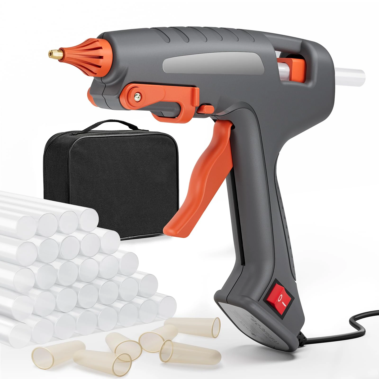 Glue Gun, 200W Industrial Hot Glue Gun, 60s Fast Heat Up Hot Melt Glue Gun, On/Off Function, Glue Guns with 30 x 11mm Glue Sticks & Case, Glue Gun for Crafting, DIY, Home & Office Repair (Orange)