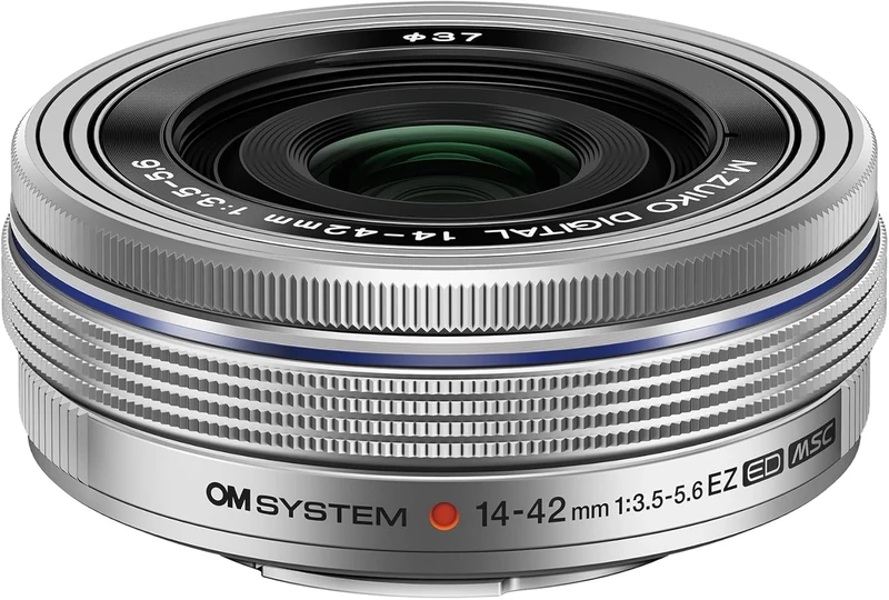OM SYSTEM M.Zuiko Digital 14-42mm F3.5-5.6 EZ Lens – Ultra Compact Pancake Zoom for Micro Four Thirds Cameras (Olympus OM-D and PEN Models, Panasonic G-Series), 3x Optical Zoom, Sharp Image Quality