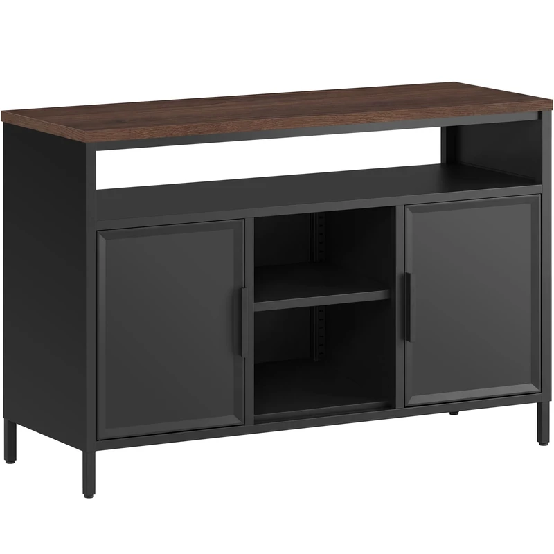 YITAHOME Storage Cabinet, Metal Cabinet, Sideboard, Cupboard with Symmetrical cabinet doors, Magnetic Catch, Adjustable Shelves, Steel Frame, 42.5 x 15.7 x 29.9 inch, Black Case + Walnut Countertop