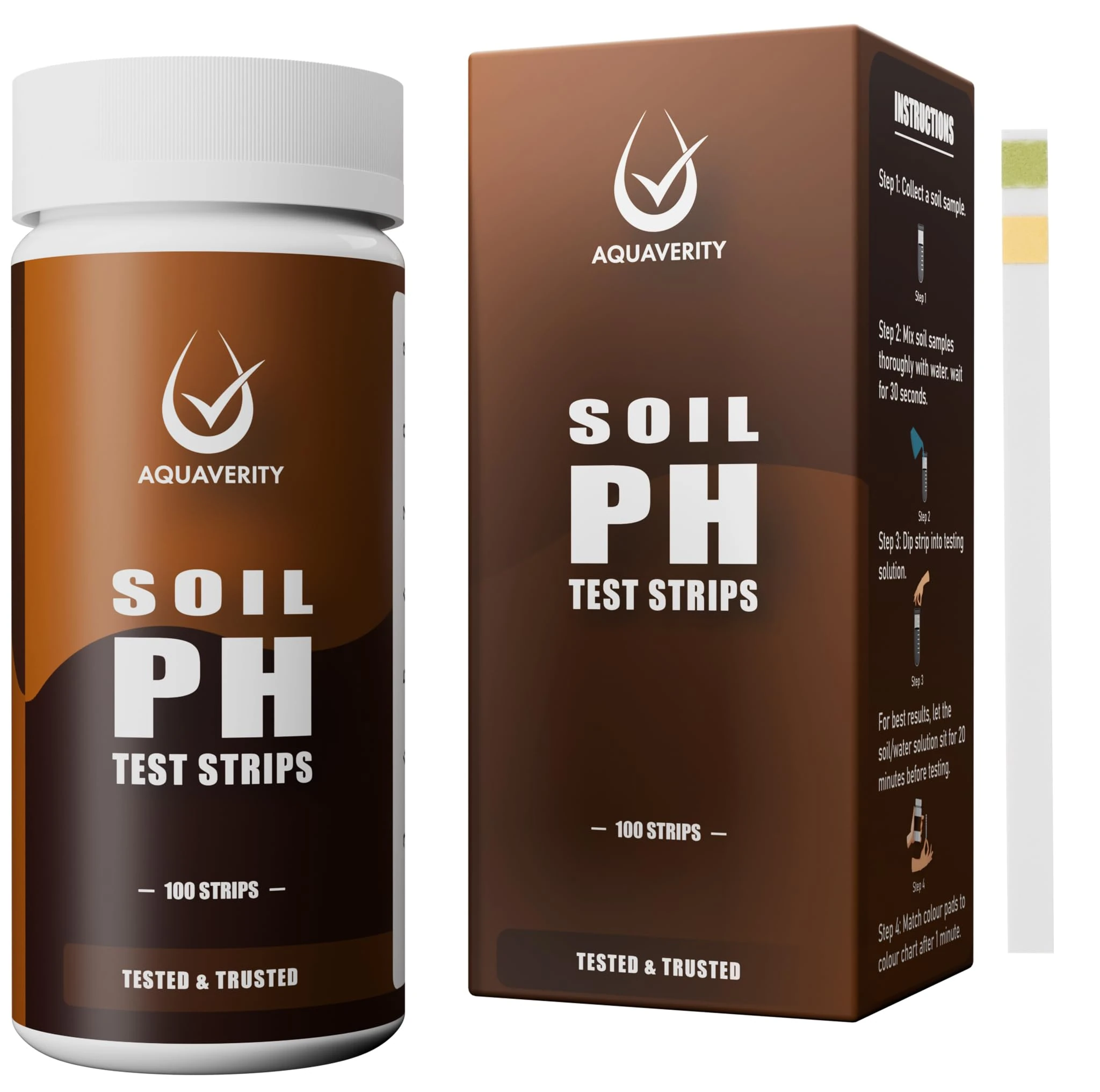 AQUAVERITY Premium Soil Testing Kit – 100 Soil pH Test Strips (3-9 Range) Quick & Accurate pH Testing for Garden, Lawn & Plants | Easy-to-Use pH Soil Tester Strips for Healthy Soil & Optimal Growth