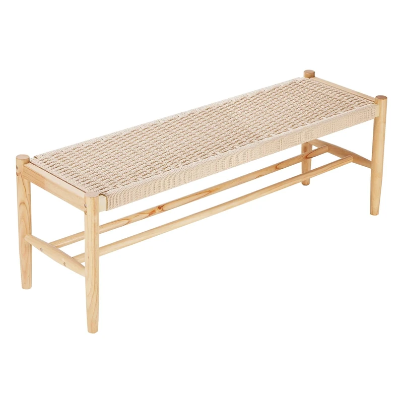 VEVOR 47.6" Wooden Rattan Bench with Shoe Storage, Entryway Bench with Oak Wood Legs, Solid Wood Boho Bench with Hand Woven Rattan, for Entryway, Bedroom, Living Room, Kitchen