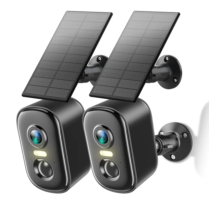 Techage Outdoor Surveillance Camera, 2K WiFi Wireless Surveillance Solar Camera Outdoor/Indoor with AI Motion Detection, Color Night Vision, 2-Way Talk, IP66 Waterproof, Cloud/SD Storage 2 Pack