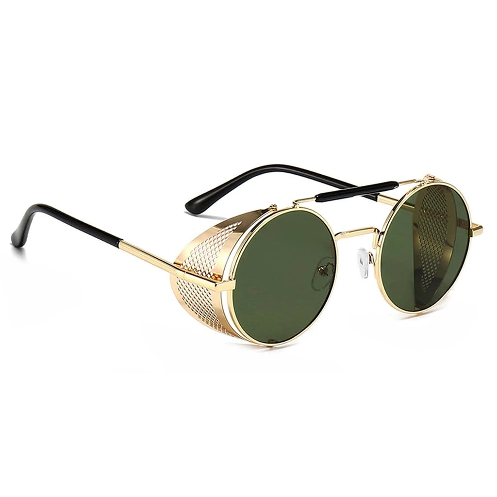 besbomig Steampunk Style Sunglasses for Mens and Womens Round Retro Polarised Sunglasses Vintage Eyewear Polarized UV400 Protection Driving Travelling Sports Goggles