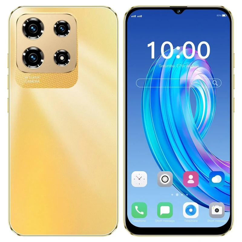 JtQtJ Note30Pro Unlocked Smartphone, Android 12.0 Mobile Phones 6.3” HD+ 32GB/256GB SD, 4G Dual SIM Dual Camera, Face ID+WIFI+BT+FM+GPS (Note30Pro-Gold)