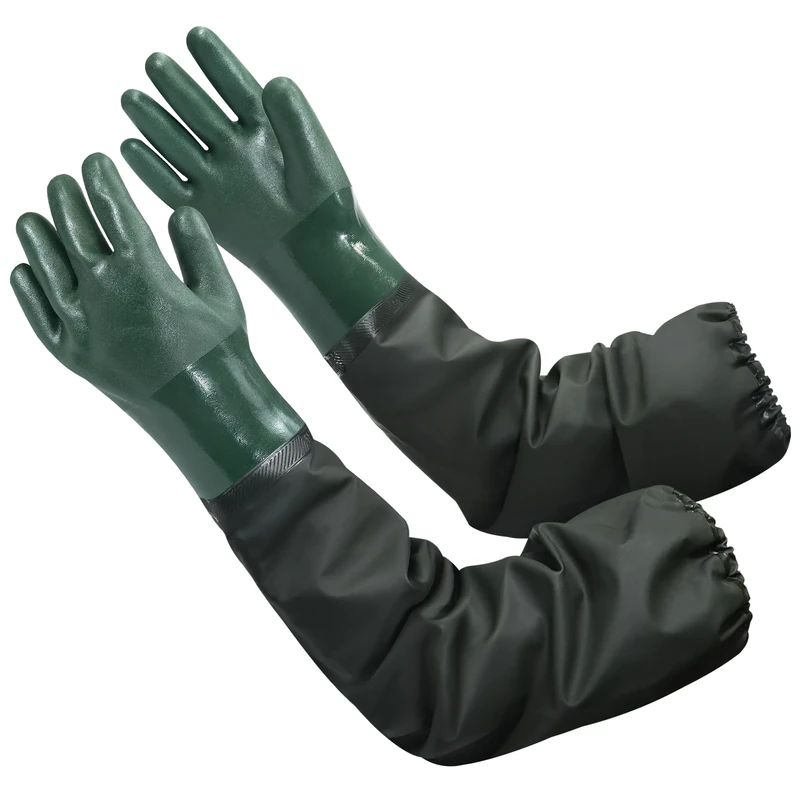 YingBiao Long Pond Gloves, 27" Long Rubber Gloves, Arm Length PVC Reusable Heavy Duty Long Waterproof Drain Cleaning Glove Chemical Resistant Gauntlet Glove for Industry Fishery Gardening