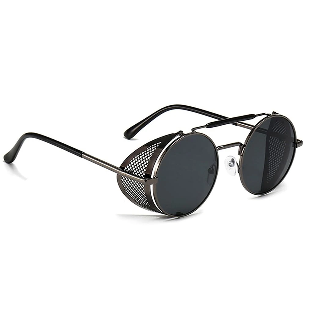 besbomig Steampunk Style Sunglasses for Mens and Womens Round Retro Polarised Sunglasses Vintage Eyewear Polarized UV400 Protection Driving Travelling Sports Goggles