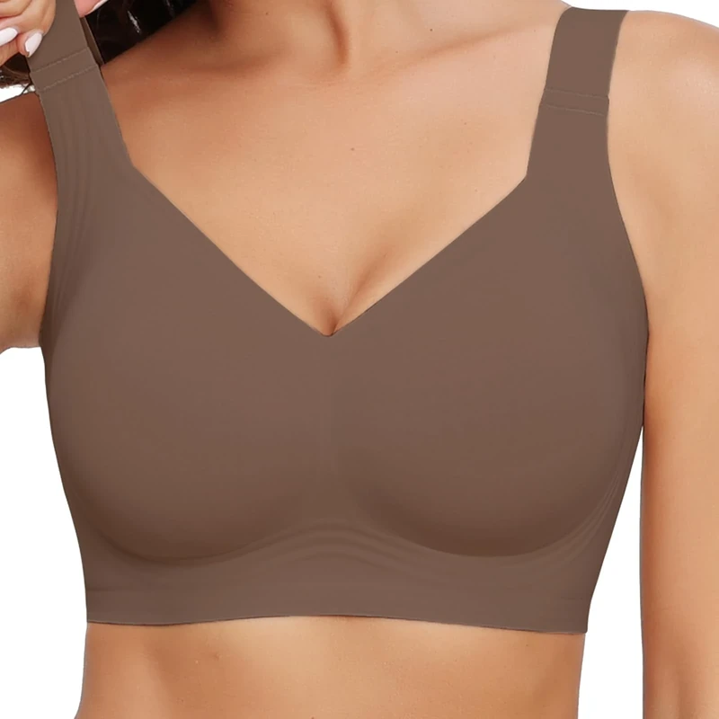 Mivorica Wireless Full Coverage Non Wired Bra,Seamless Support Push Up Comfort Bra for Women,Coffee,4XL