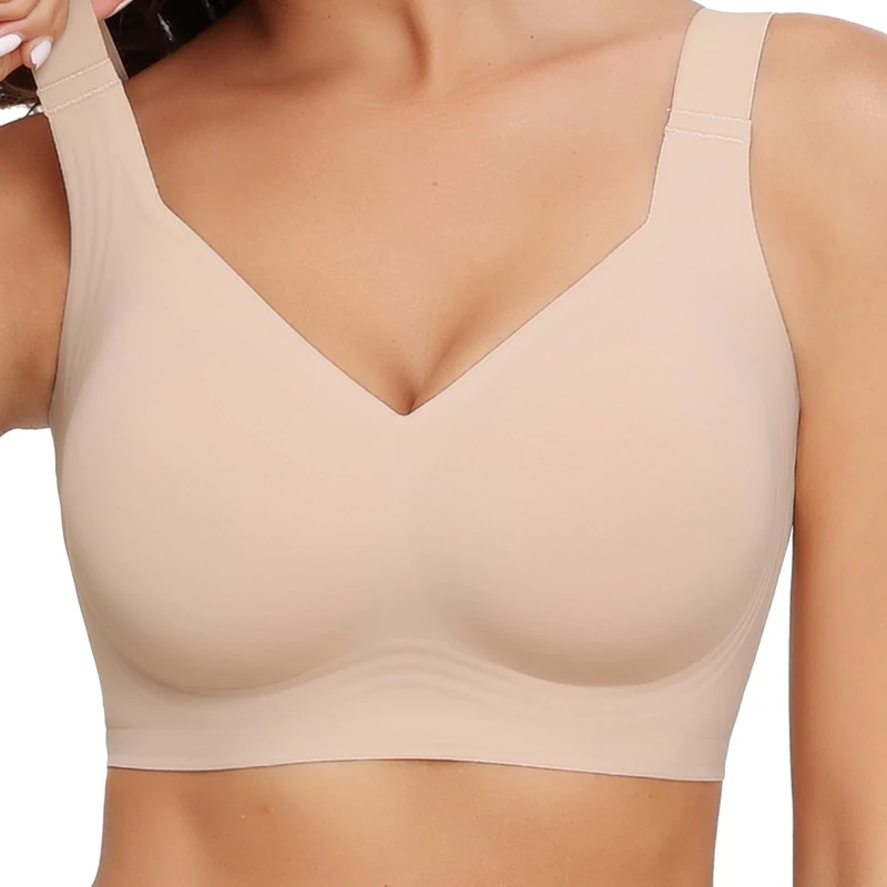 Mivorica Women's Plus Size Wireless Bra - Nude Full Coverage 4XL