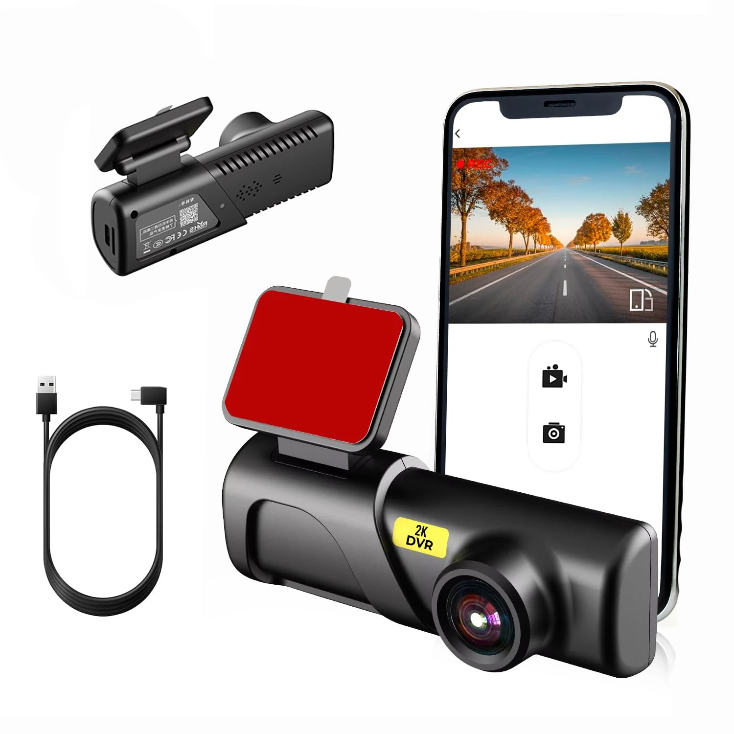Dash Cam for Car, 2K Dash Camera Front Dashcam for Cars, Mini Dashcams with App, Night Vision, G-Sensor, APP, Loop Recording, 24H Parking Mode, Support 128G Max