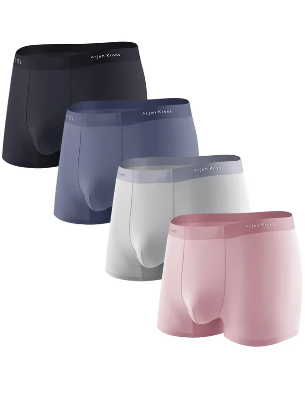 Casey Kevin Mens Sexy Underwear Boxer Briefs for Men Ice Silk Boxer Shorts 4 Pack with Pouch Silky Trunk-L