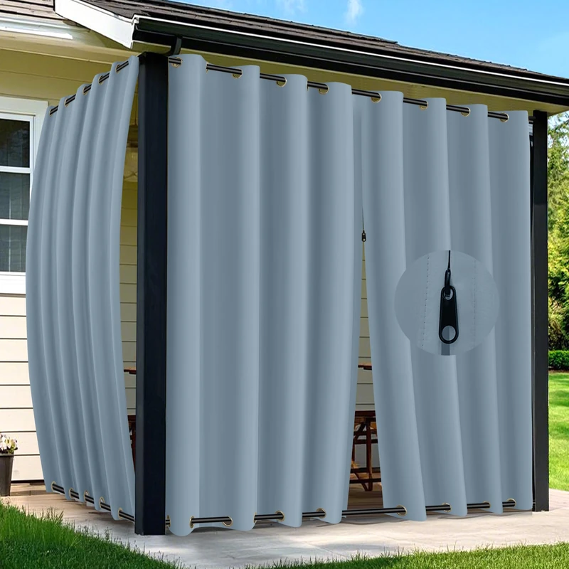Arfntevss Outdoor Curtains for Patio Waterproof 2 Panels Blackout Extra Wide Curtains with Zipper Top & Bottom Grommet Sun Blocking Outdoor Privacy Drape for Gazebo Porch (110x108, Light Blue)