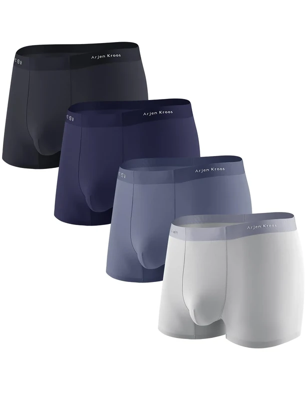 Casey Kevin Mens Sexy Underwear Boxer Briefs for Men Ice Silk Boxer Shorts 4 Pack with Pouch Silky Trunk-L