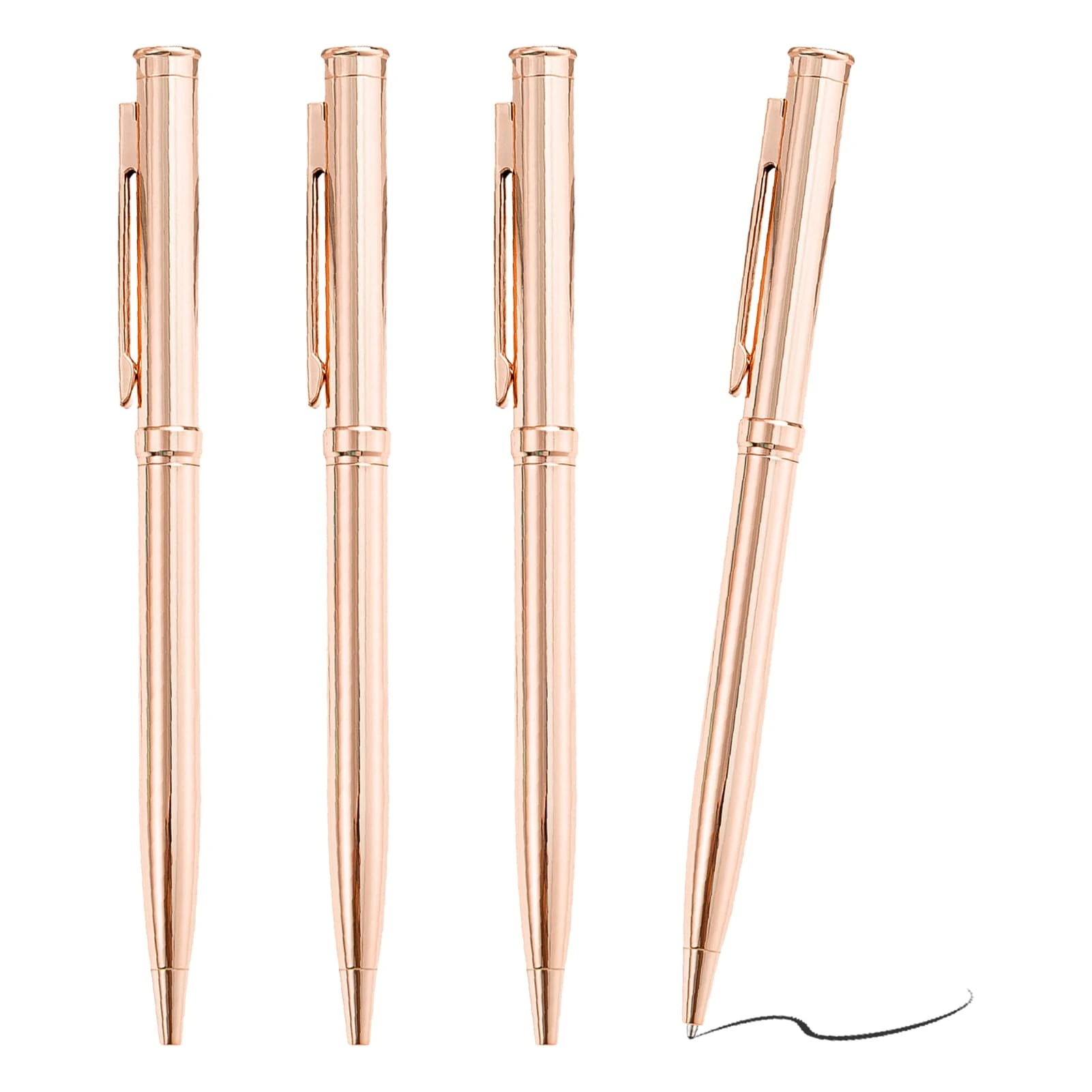 4 Pcs Rose Gold Pens, Metal Ballpoint Pen, Nice Pens, Slim Metal Ballpoint Pens for Students, Office, Black Ink, Elegant Writing Pens, Ideal for Gifts, Back to School Supplies, Journals & Planners