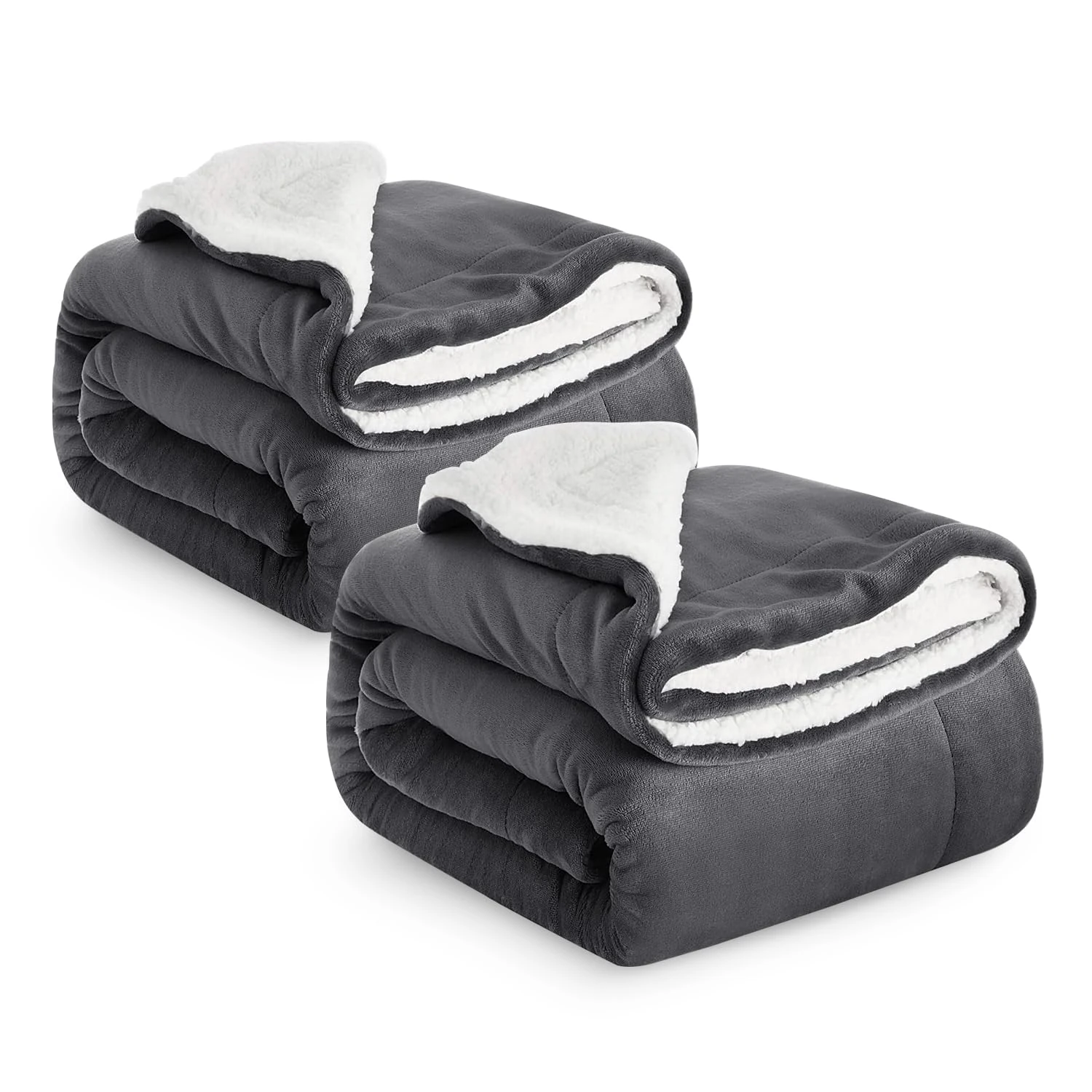 IR Imperial Rooms Sherpa Fleece Blanket 2 Pack Bed Throws Blankets For Sofas Soft Fluffy Thick Blanket Reversible Microfiber Throw (Grey, King (230 x 270 Cm))