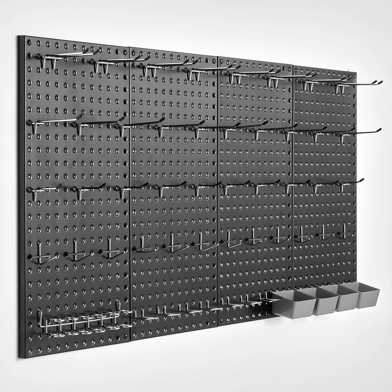 VEVOR Metal Pegboard Panels, 24" x 12" Pegboard, 4 Panels, Heavy Duty Peg Board Wall Organizer with Accessories, for Living Room Garage Tool Storage Office Organization Craft Room Kitchen Home, Black