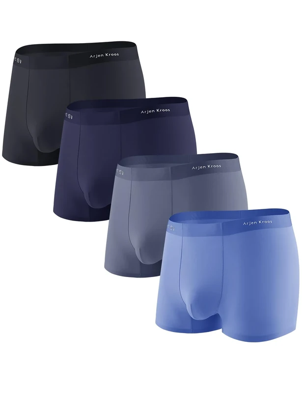 Casey Kevin Mens Sexy Underwear Boxer Briefs for Men Ice Silk Boxer Shorts 4 Pack with Pouch Silky Trunk-L