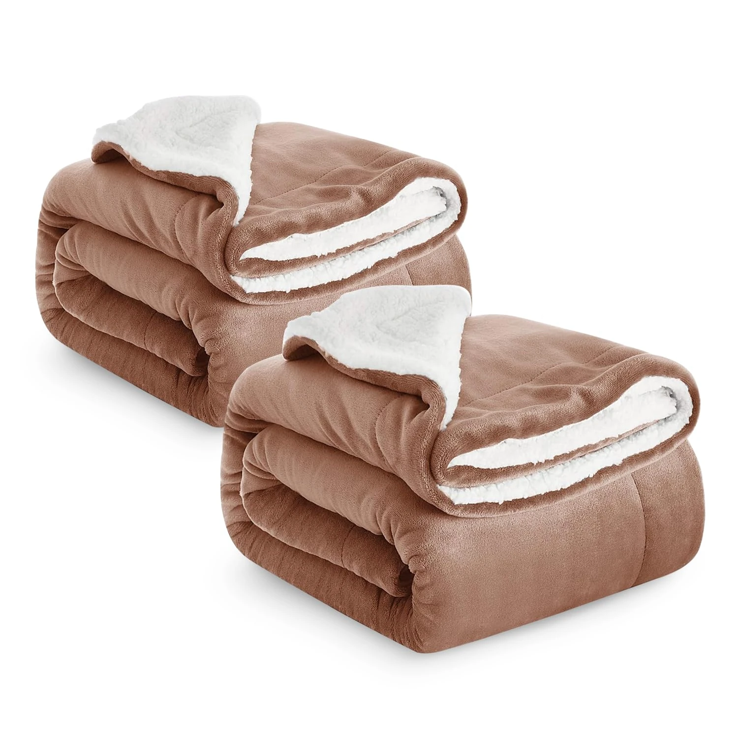 IR Imperial Rooms Sherpa Fleece Blanket 2 Pack Bed Throws Blankets For Sofas Soft Fluffy Thick Blanket Reversible Microfiber Throw (Camel, King (230 x 270 Cm))