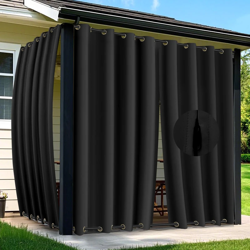 Arfntevss Outdoor Curtains for Patio Waterproof 2 Panels Blackout Curtains 108 inch Long with Zipper Top & Bottom Grommet Sun Blocking Outdoor Privacy Drape for Gazebo Porch Pergola (54x108, Black)