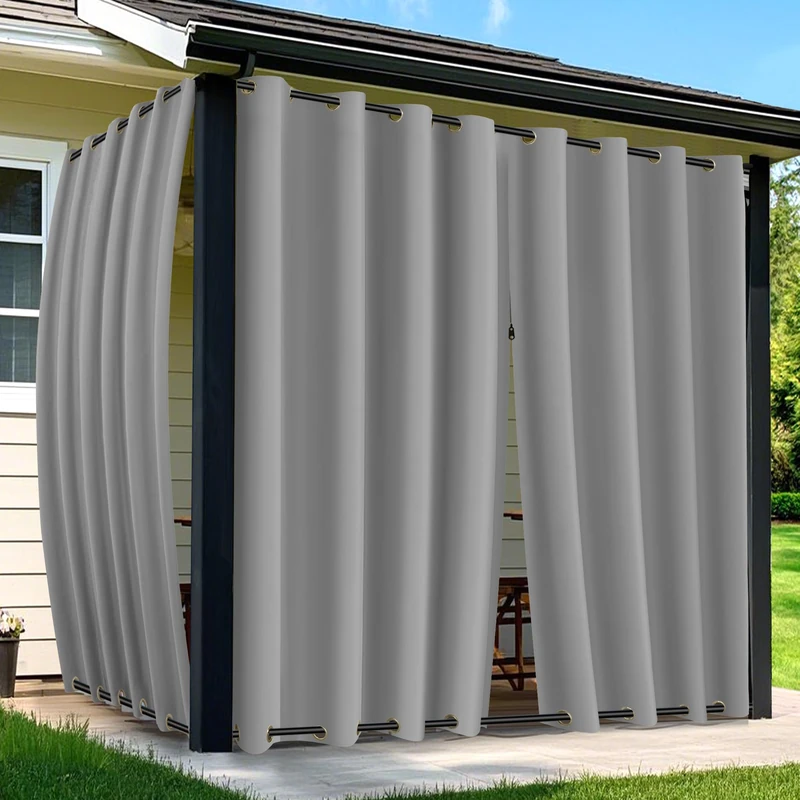 Arfntevss Outdoor Curtains for Patio Waterproof 2 Panels Blackout Curtains 108 inch Long with Zipper Top & Bottom Grommet Sun Blocking Outdoor Privacy Drape for Gazebo Porch Pergola (54x108, Grey)
