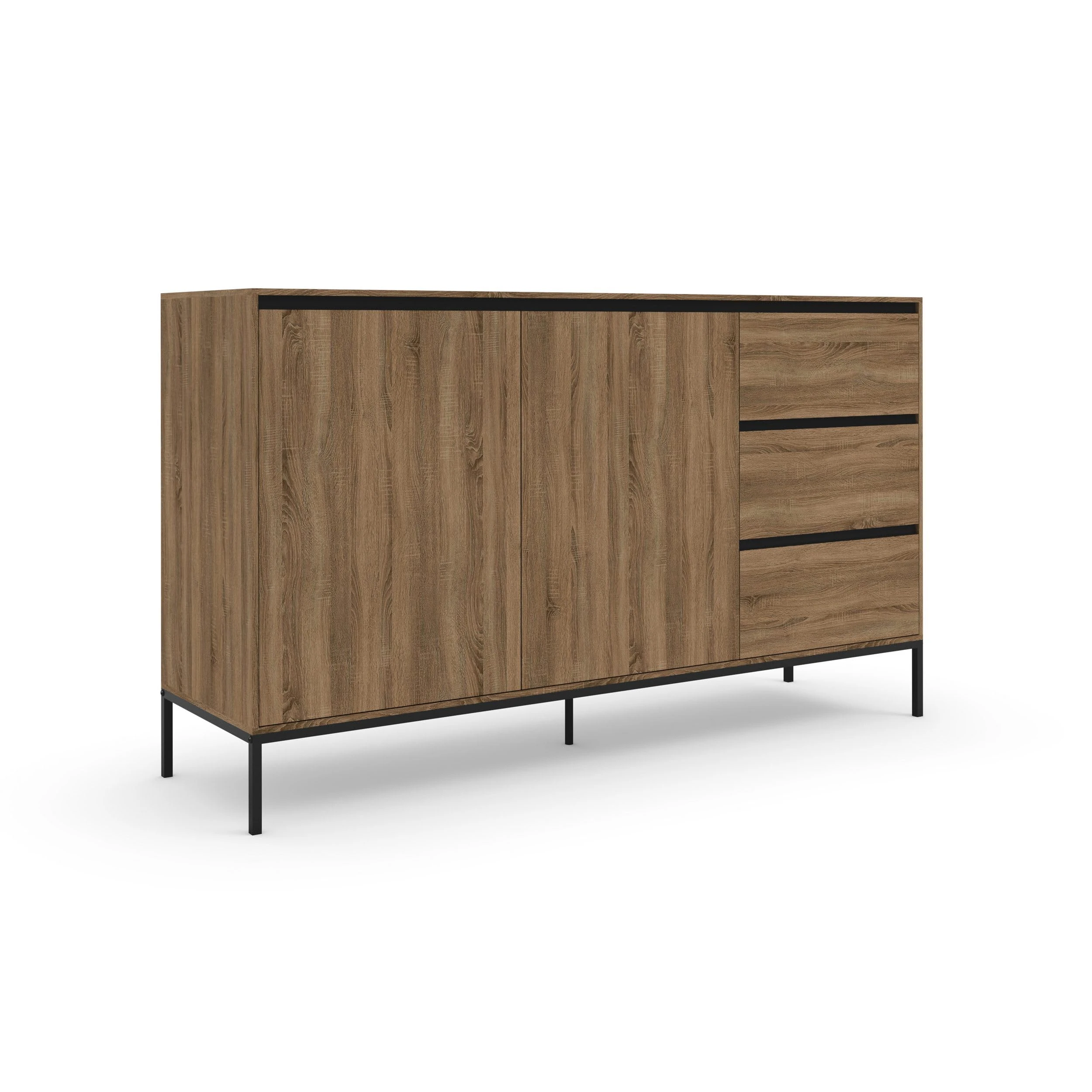 Bari Sideboard with 2 Doors /3 Drawers in Oak Look/Black