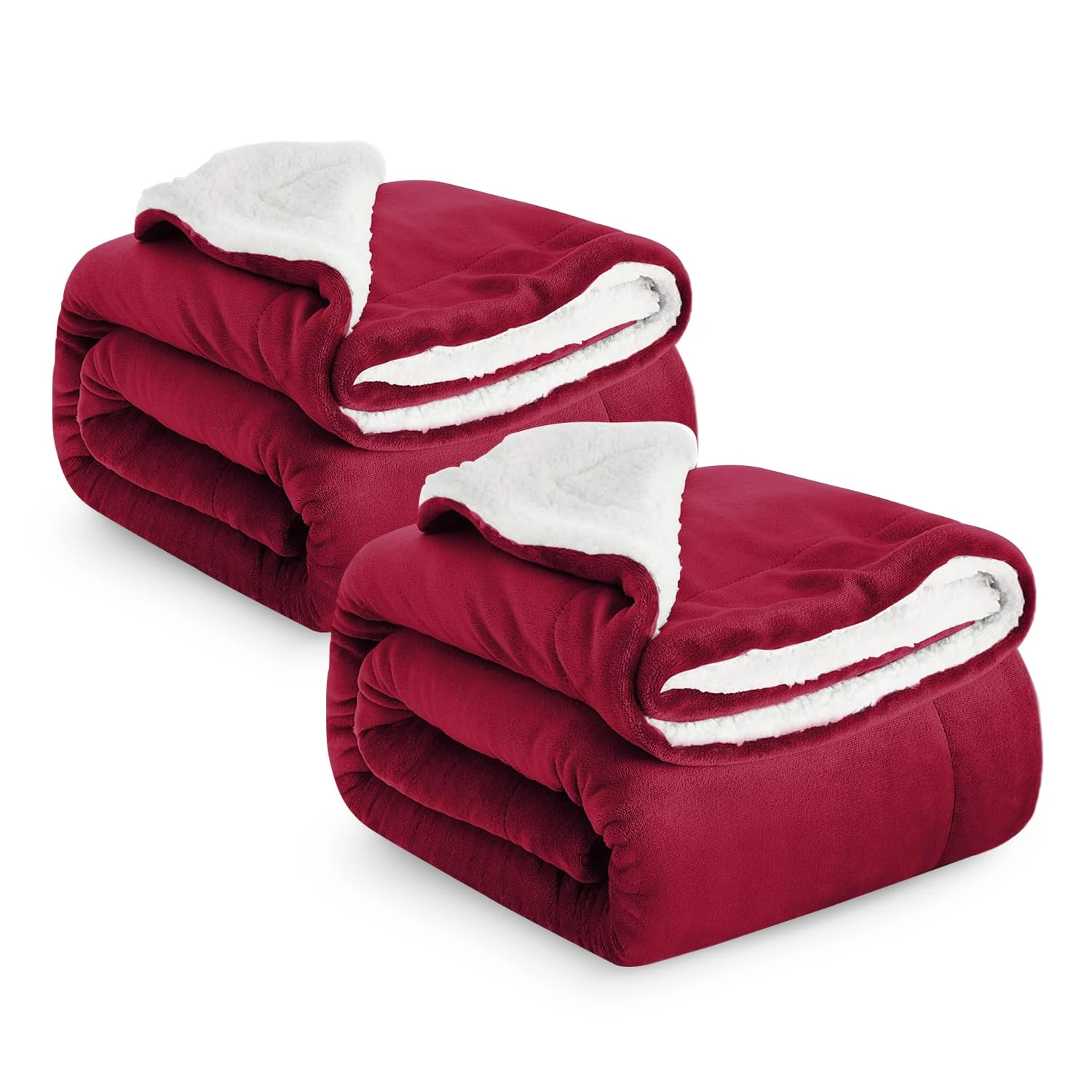 IR Imperial Rooms Sherpa Fleece Blanket 2 Pack Bed Throws Blankets For Sofas Soft Fluffy Thick Blanket Reversible Microfiber Throw (Burgundy, King (230 x 270 Cm))