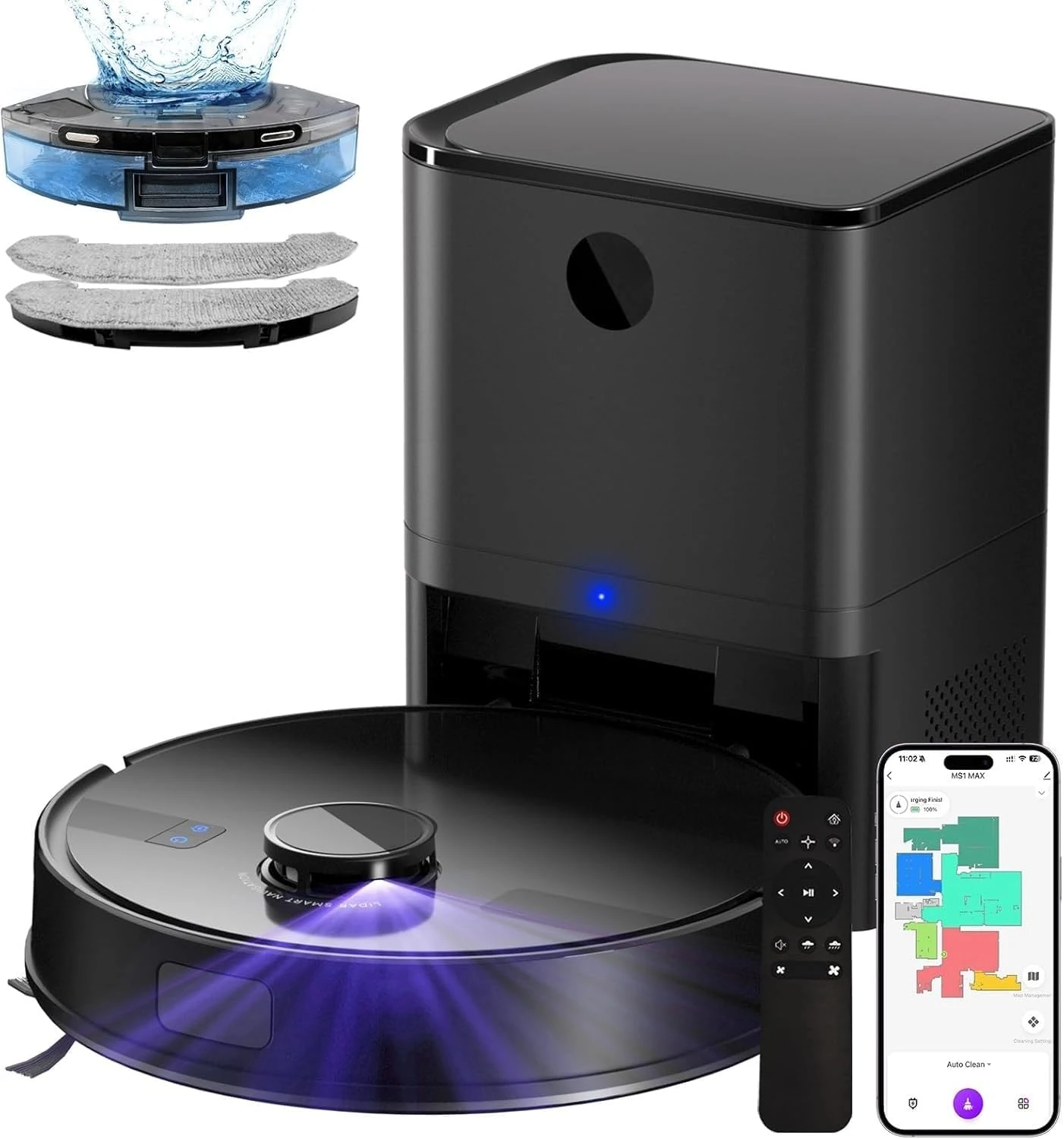 MS1MAX Robot Vacuum Cleaner with Mop, 5000Pa Strong Suction, Lidar Navigation Robotic Vacuum with 3.5L Self-Empty Station, 180mins Runtime, APP/Remote/Voice Control, for Hard Floors and Carpets