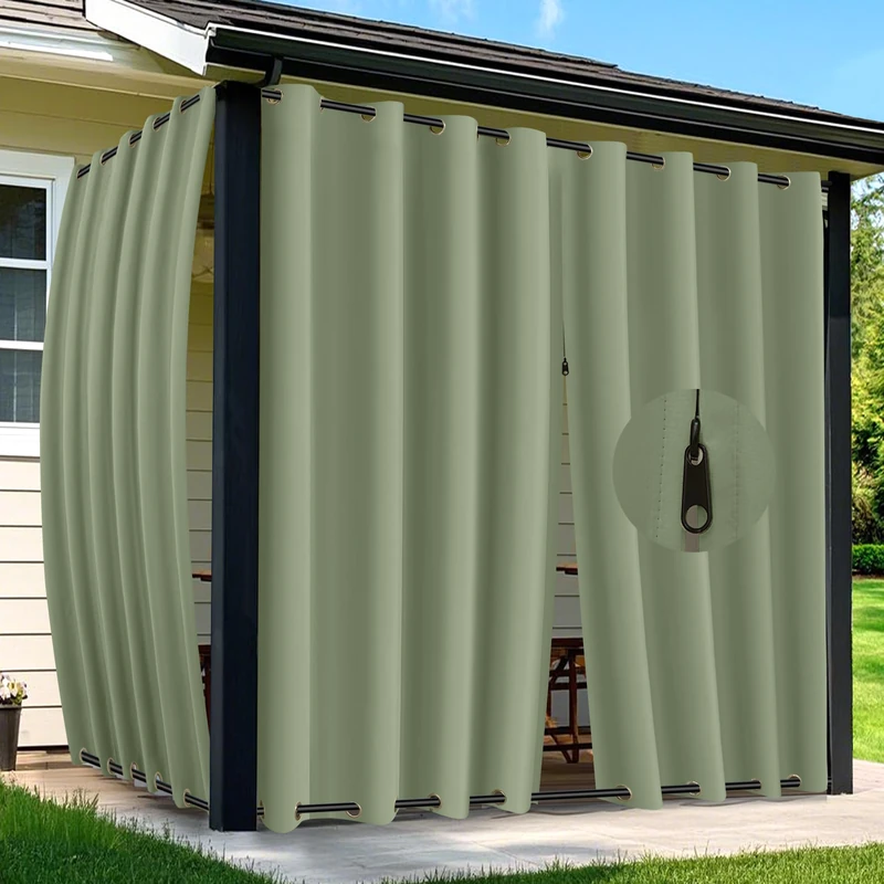 Arfntevss Outdoor Curtains for Patio Waterproof 2 Panels Blackout Curtain 96 inch Long with Zipper Top & Bottom Grommet Sun Blocking Outdoor Privacy Drape for Gazebo Porch Pergola (54x96, Sage Green)