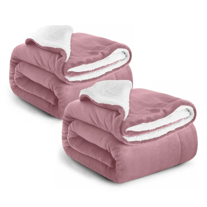IR Imperial Rooms Sherpa Fleece Blanket 2 Pack Bed Throws Blankets For Sofas Soft Fluffy Thick Blanket Reversible Microfiber Throw (Pink, King (230 x 270 Cm))