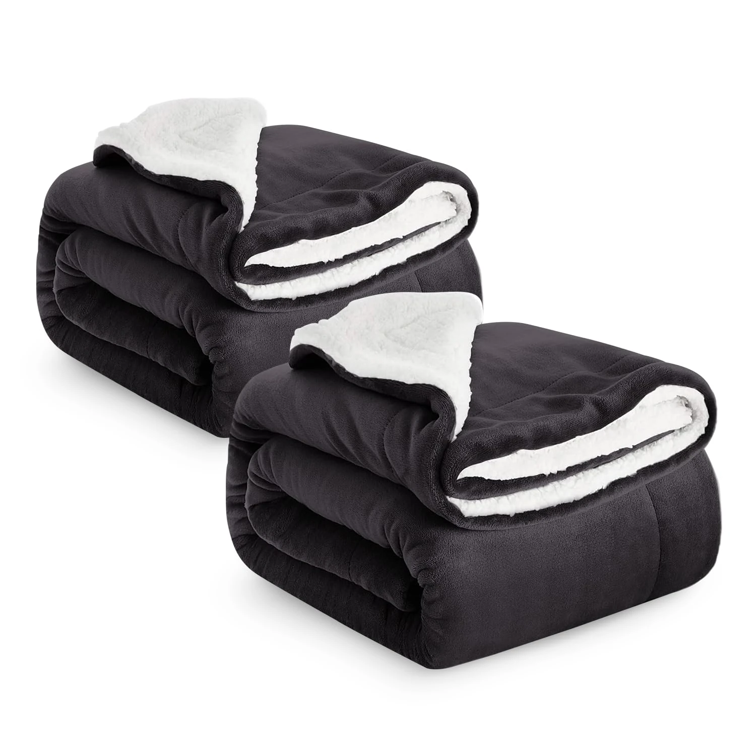 IR Imperial Rooms Sherpa Fleece Blanket 2 Pack Bed Throws Blankets For Sofas Soft Fluffy Thick Blanket Reversible Microfiber Throw (Black, King (230 x 270 Cm))