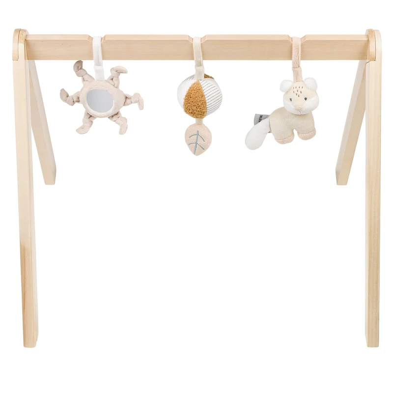 Nattou 59.5 cm Flo, Oli & Ernest, Flo Beige Wooden Arch with Toys and Numerous Activities