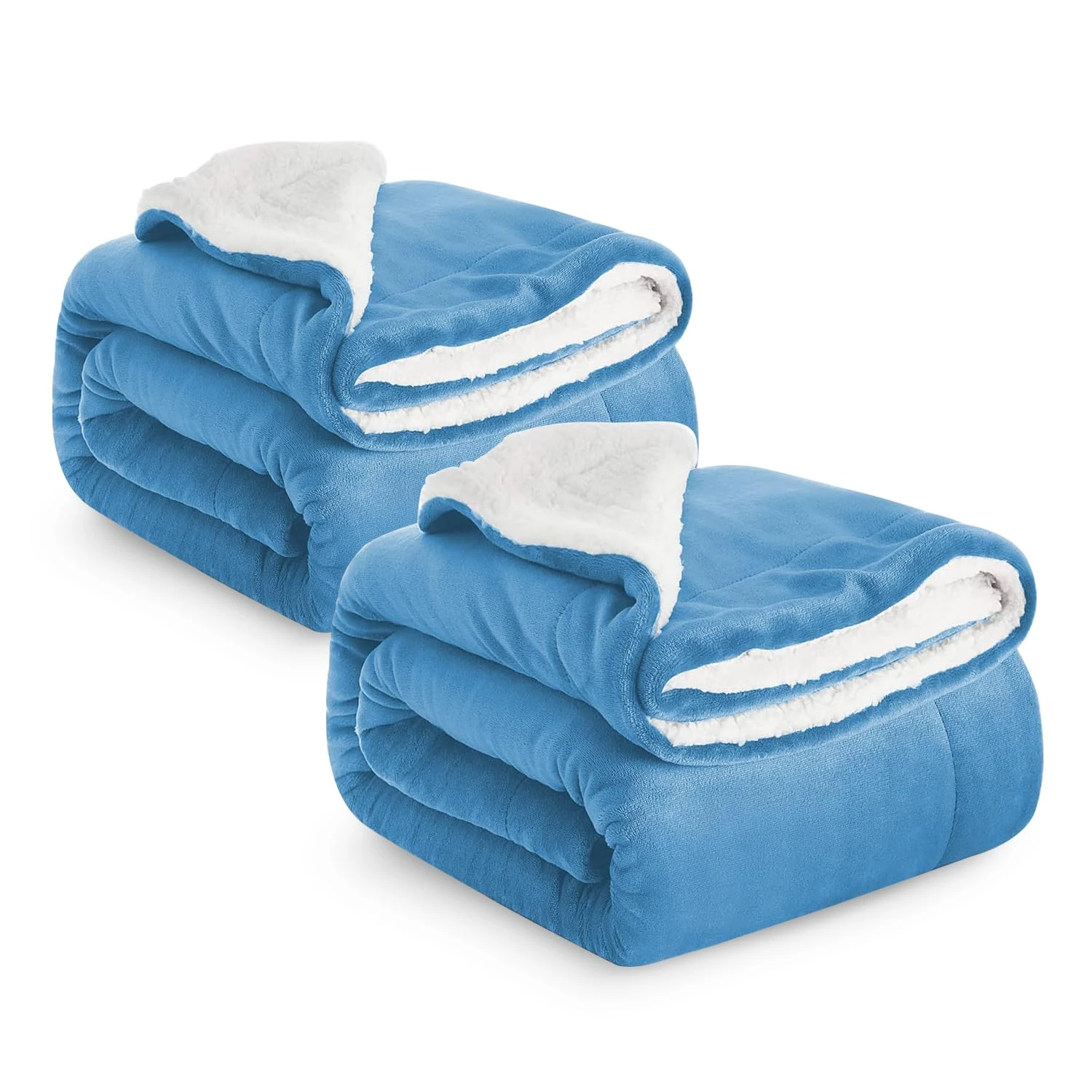 IR Imperial Rooms Sherpa Fleece Blanket 2 Pack Bed Throws Blankets For Sofas Soft Fluffy Thick Blanket Reversible Microfiber Throw (Blue, King (230 x 270 Cm))