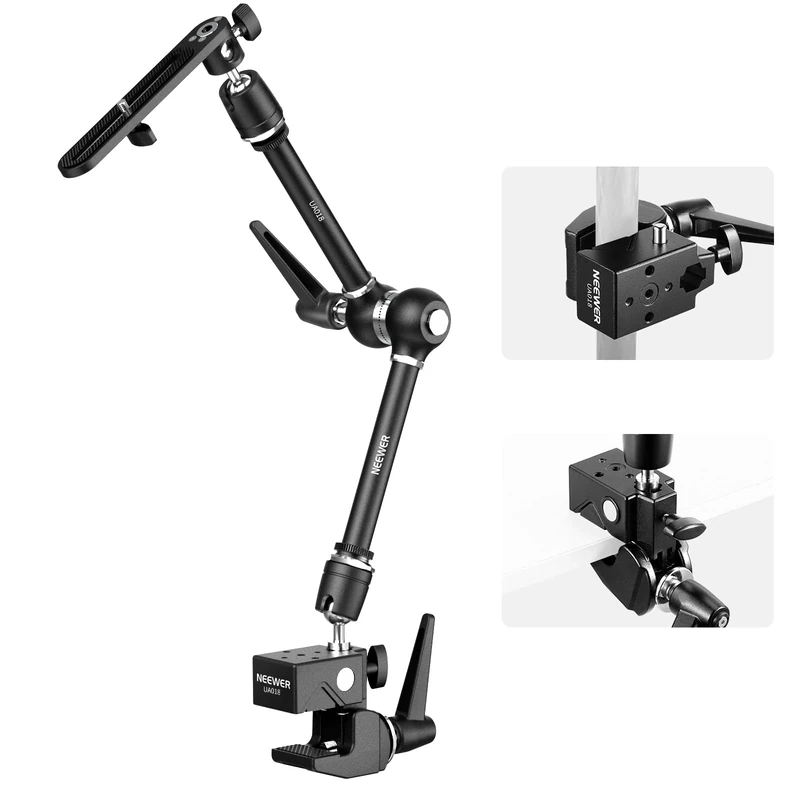 NEEWER 21" Magic Arm Camera Mount with Super Clamp, Overhead Desk Mount with 360° Dual Ball Head, 1/4" 3/8" 5/8" Stud Adapter for PA073 PA074 Phone Cage Rig DSLR Camera Monitor Video Light, UA018