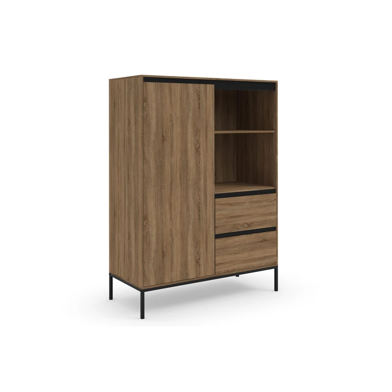 Bari Higboard with 1 Door /2 Drawers in Oak Look/Black - Image 1