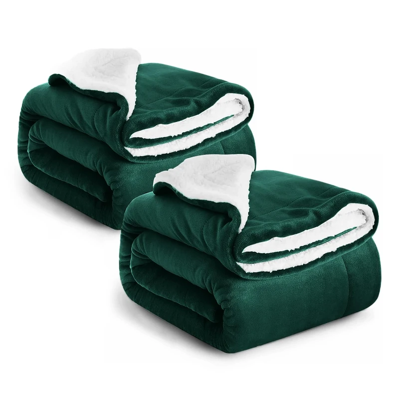 IR Imperial Rooms Sherpa Fleece Blanket 2 Pack Bed Throws Blankets For Sofas Soft Fluffy Thick Blanket Reversible Microfiber Throw (Emerald, King (230 x 270 Cm))