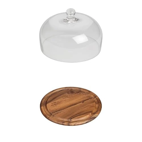 Tala Large Clear Glass Dome Round Acacia Serving Board, Perfect for displaying Cheese, Meats and freshly baked goods, Serving Board duals as a Chopping Board - Image 1