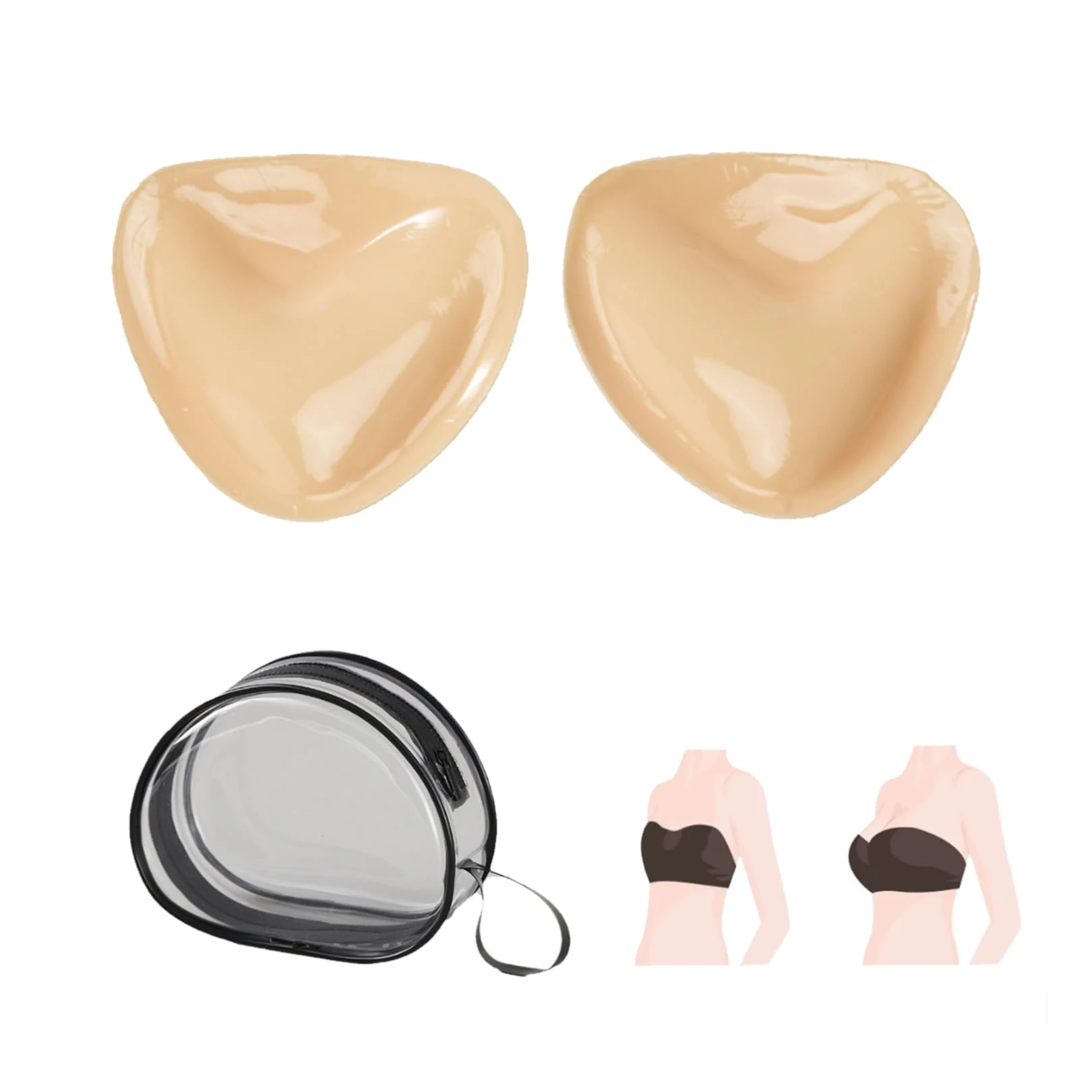 S.F.Pachira 2 Pcs Double-Sided Sticky Push-Up Bra, Self Adhesive Sticky Inserts with Storage Bag,Waterproof Silicone Boob Pads, Bra Pads Inserts for Women Girls A/B Cup Cover(Natural)