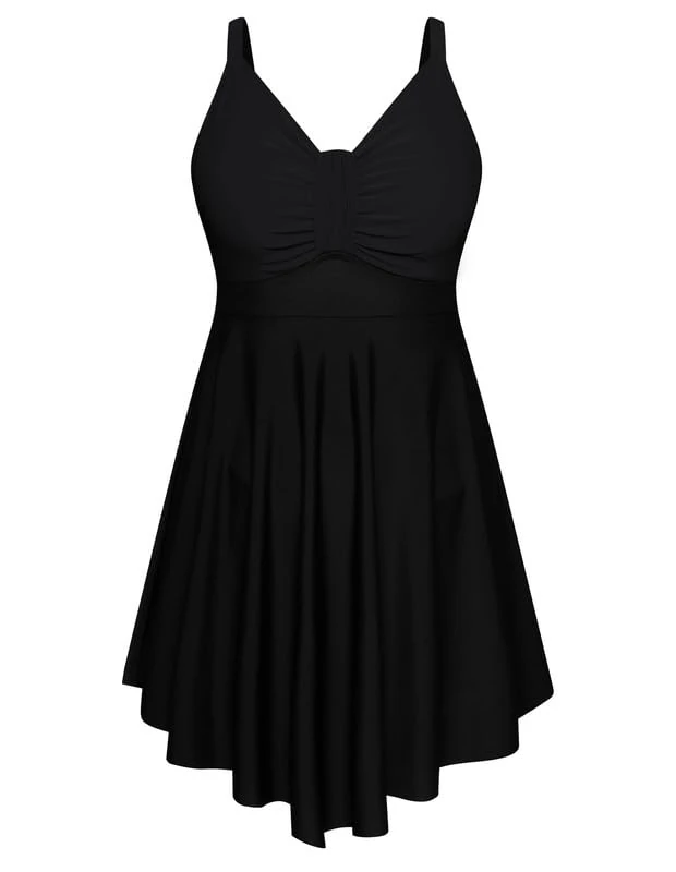 Hanna Nikole Swim Dress Women's Plus Size Skirted One-Piece Swimsuits Tummy Control Swimwear Shape Swimming Costume Soft Bathing Suits with Swim Shorts Black