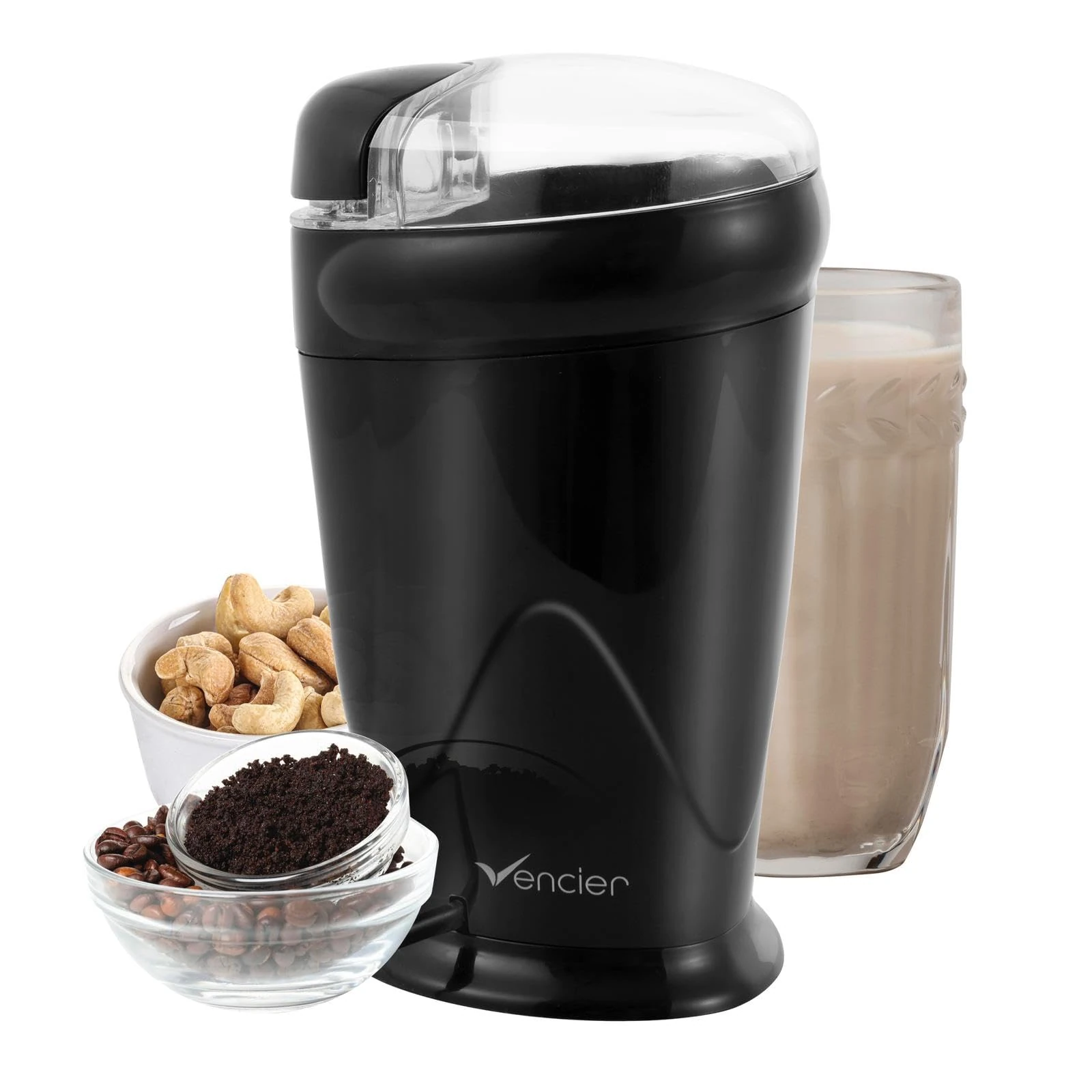 Vencier Electric Coffee Grinder – 150W Compact Bean, Nut & Spice Grinder with One-Touch Operation, 70g Capacity – Perfect for Home & Kitchen (Black)