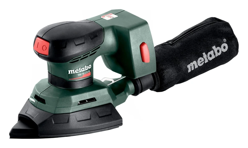 metabo SM 18 LTX BL Cordless Multi Sander - 18 V, 20,000 /min Vibration Speed - Brushless Motor, Triangle/Rectangular Sanding Plate, Dust Bag, Soft Grip, Low Vibration - for Corners and Edges